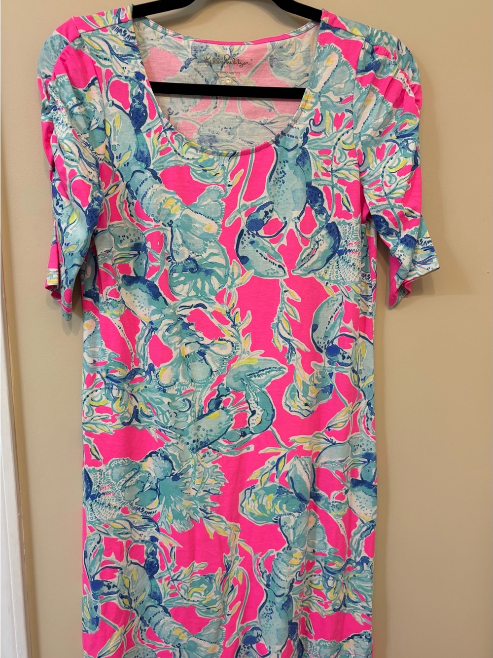 Lilly Pulitzer LaJolla knit Dress Raz Berry pink blue lobster print XS